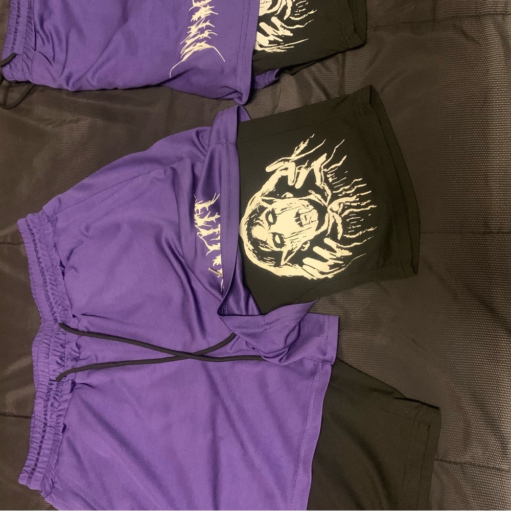 Purple and Black Graphic Shorts